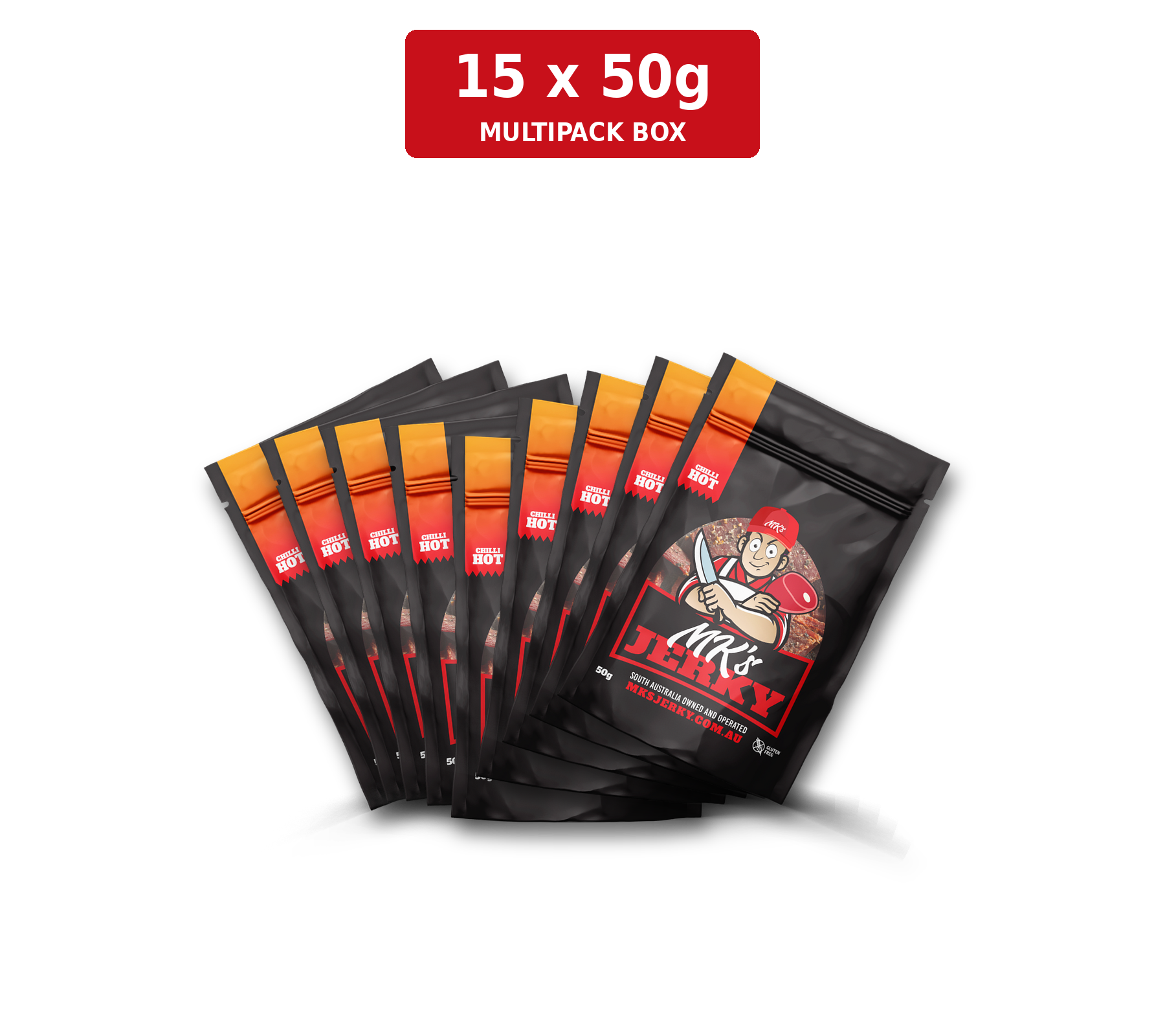 MK's Hot Chilli Beef Jerky 15 x 50g Box